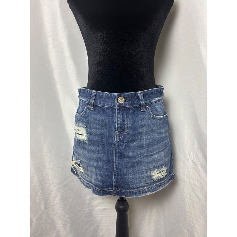 American Eagle Denim Mini Skirt Size 2 Blue Distressed Y2K 2009